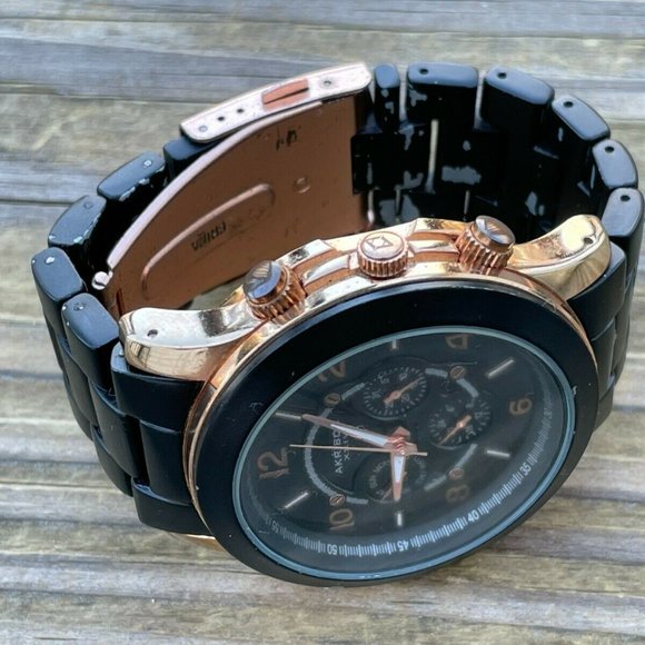 Akribos XXIV Ladies Wrist Watch Black/Gold Tone Analog Multi Function Watch - Picture 2 of 11